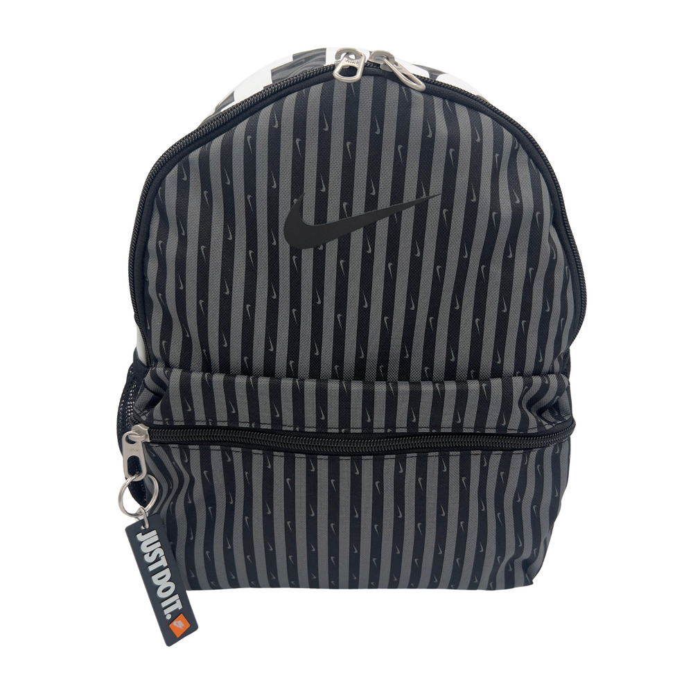 Nike Just Do It Brasilia Mini Backpack Travel Play Black Grey Stripe FZ2619 NWT